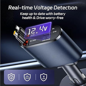 120W Multi-Port Car Charger With Retractable Cables